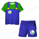 Summer anime Super Mario fashion cute boy 3D top T-shirt+shorts two-piece set Mario girl and boy top short sleeved shorts