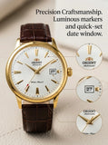 Relógio masculino automático vintage com pulseira de couro caixas dourada