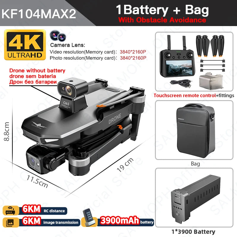 KF104 / KF104MAX2 Professional Drone With 4K Camera 3-Axis Gimbal WIFI 360 Obstacle Avoidance Touch Screen FPV Brushless RC Dron