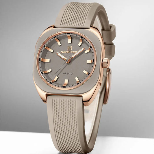 Relógio feminino octagonal minimalista caixa rose gold pulseira de silicone