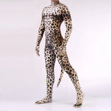 Zawaland Tiger Leopard Cheetah Petsuit for Men Animal Disguise Costume Crotch Zipper Zentai Halloween Carnival Full Bodysuits