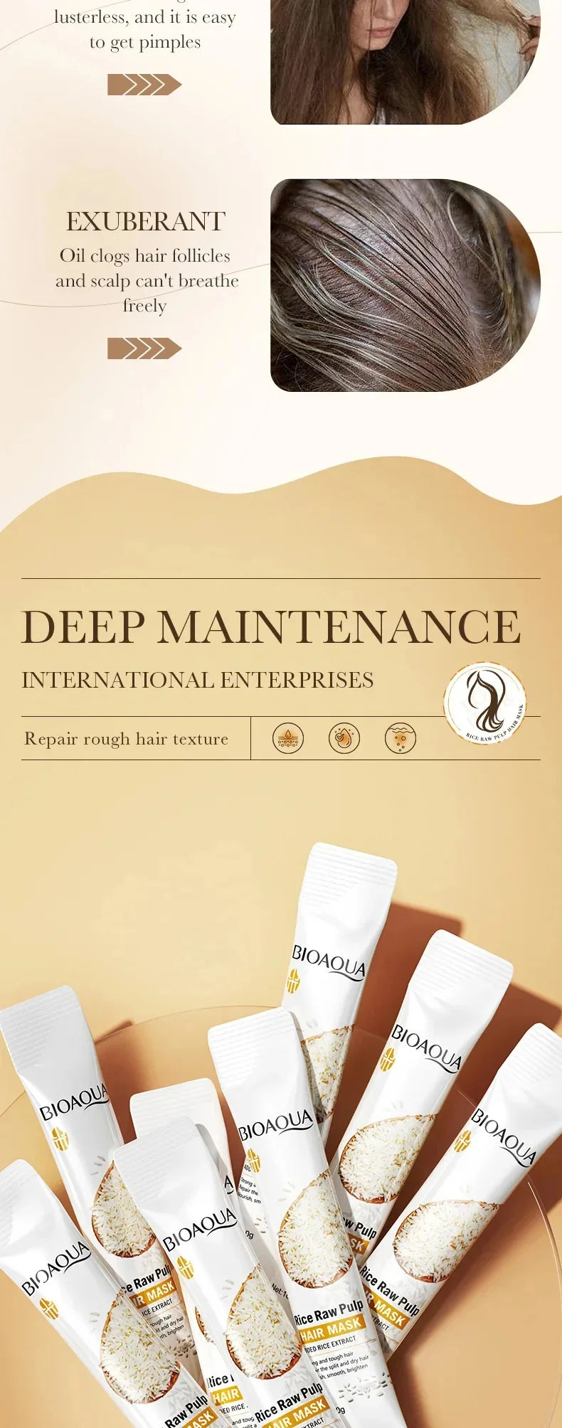 Mascarilla capilar mágica profesional reparadora natural que previene la sequedad, las puntas abiertas, repara el daño, el frizz y los enredos. Cuidado suave y liso en 5 segundos.