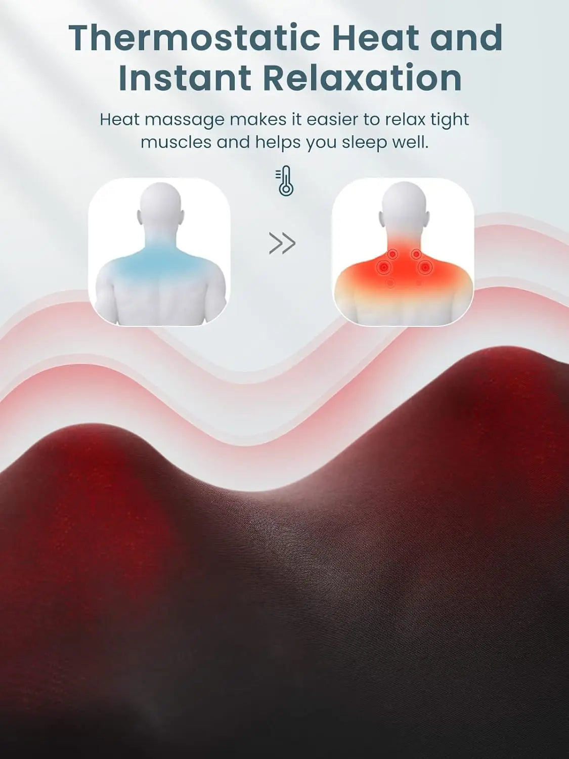 Masajeador Shiatsu de cuello y hombros, masajeador de espalda con calefacción en forma de U, almohada de masaje eléctrico de amasamiento profundo para cuello, cintura, piernas y cuerpo.
