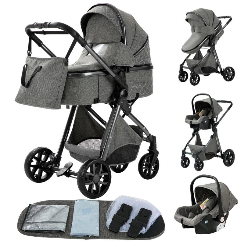 Luxurious Baby Stroller 3 in 1 Portable Travel Baby Carriage Folding Prams High Landscape Aluminum Frame Car for Newborn Baby