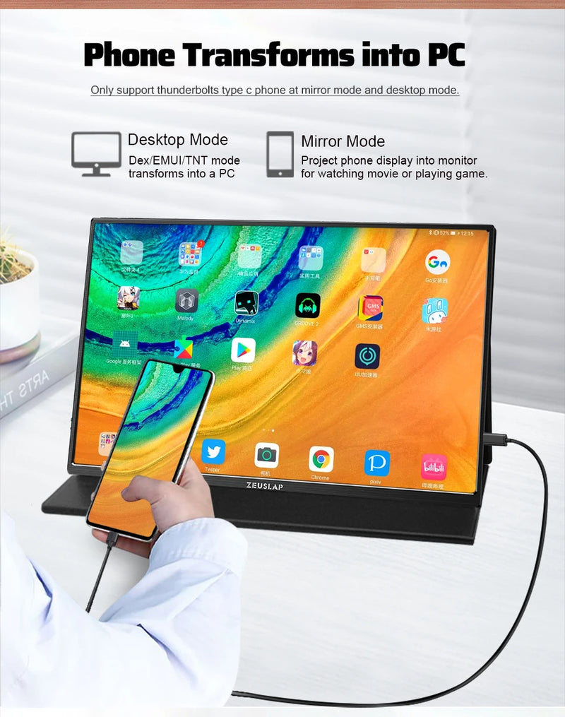 ZEUSLAP 16" 2.5K 144hz Portable Monitor 2560*1600 16:10 100%sRGB 500Cd/m²  Travel Gaming Display for Laptop Switch ps4 ps5 Xbox