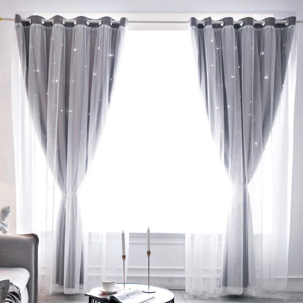 Kids Girls Bedroom Pink Curtains Star Cutout Blackout with White Sheer Pastel Nursery Window Curtain Panels for Living Room Home