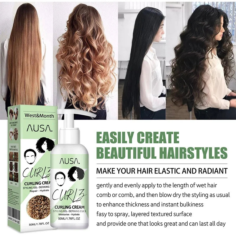 Crema para rizar el cabello de 50 ml, previene la rotura, antifrizz, elasticidad, loción potenciadora, moldeadora, suave, hidratante, cuidado del cabello