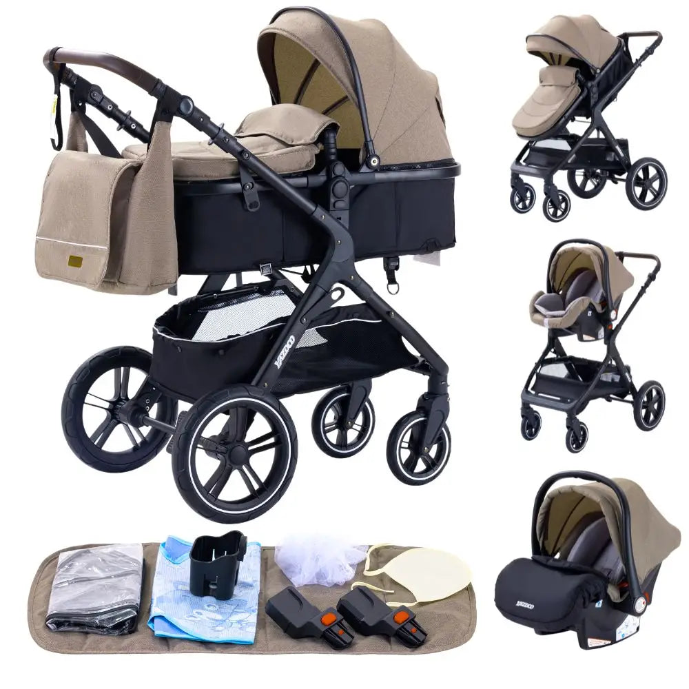 Poussette luxueuse 3 en 1 pour nouveau-né, modèle de voyage et pliable, Cadre Aluminium, Landau, Capote Rabattable
