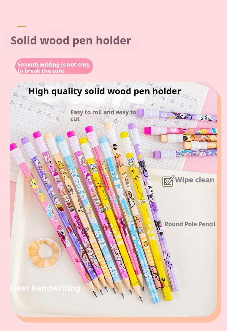 10Pcs/Lot Cute Cartoon HB Pencil With Big Eraser Kawaii Capybara Pony Pencils Student Kids Writing Pen School Stationery Gifts