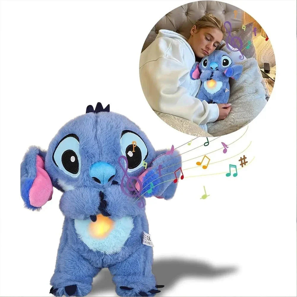 Muñeco de peluche Disney Stitch, oso de peluche que respira y duerme, con música relajante, compañero de juegos Kawaii, juguete de peluche ligero para niños, regalo para niños