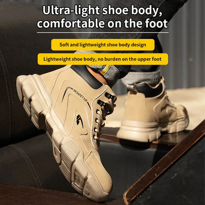 Steel Toe Safety Shoes Men, Anti-Puncture Anti-Smash Non Slip Industrial Work Boots Lightweight Kevlar-Midsole Protective Shoes