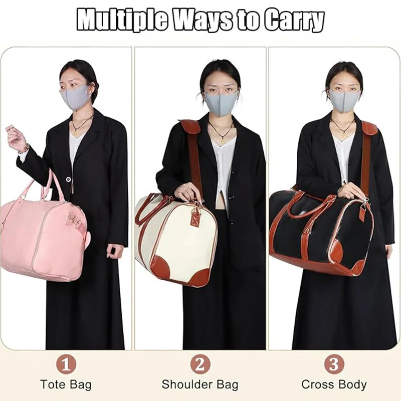 1pc Foldable Women's Travel Convenient Carry-on Clothing Bag Large PU Leather Duffel Bag Women's Business Travel Bag