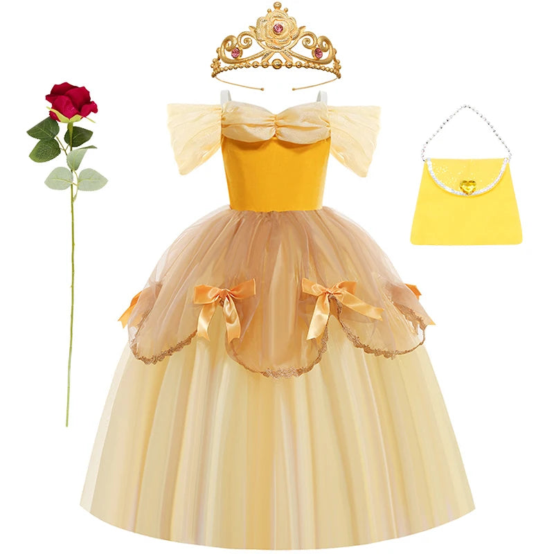 Children's Halloween Role Play Fairy Princess Belle Dress Xmas Carnival Masquerade Performance Birthday Party Fancy Girl Clothes
