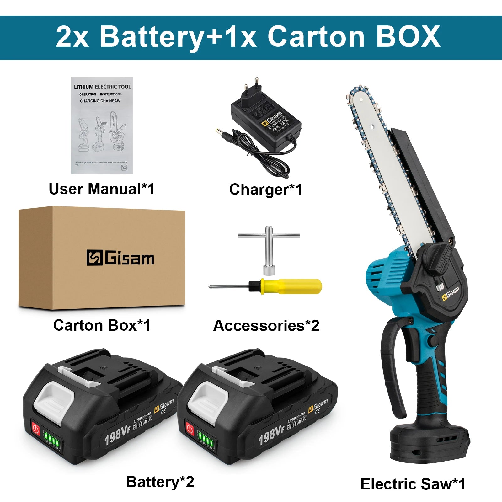 Gisam 8 Inch Brushless Chain Saw Cordless Electric Saw Woodworking Garden Pruning Chainsaw Power Tool For Makita 18V Battery Pin
