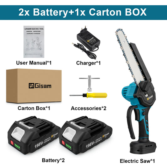 Gisam 8 Inch Brushless Chain Saw Cordless Electric Saw Woodworking Garden Prão Pruning Chainsaw Power Tool For Makita 18V Battery Pin