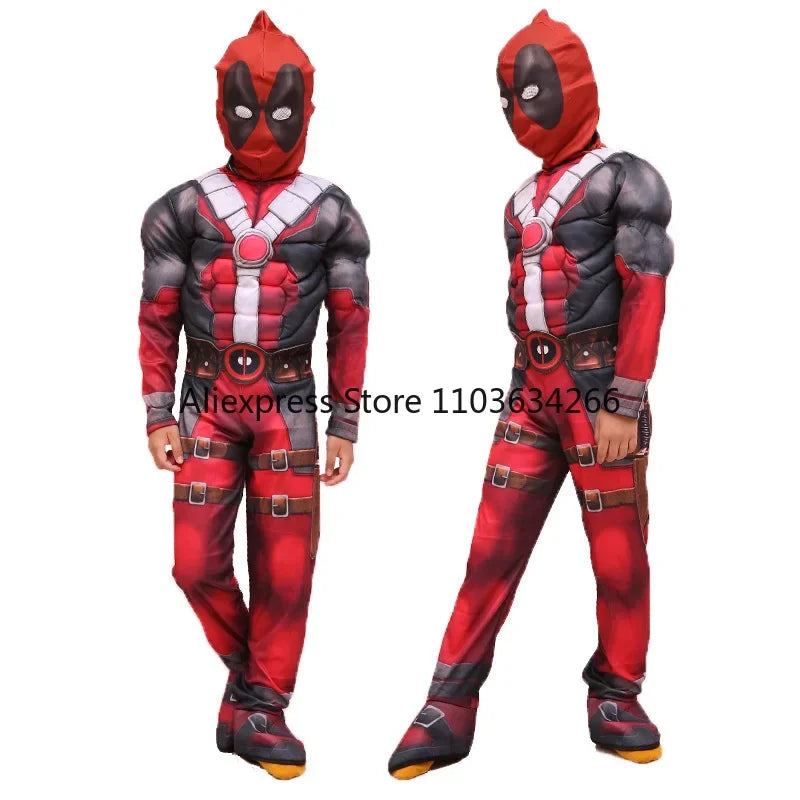 Adult Deadpool Costume Men Women Kids Cosplay Mask Suit Jumpsuit Backpack Knif Accessories Superhero Halloween Costume Child