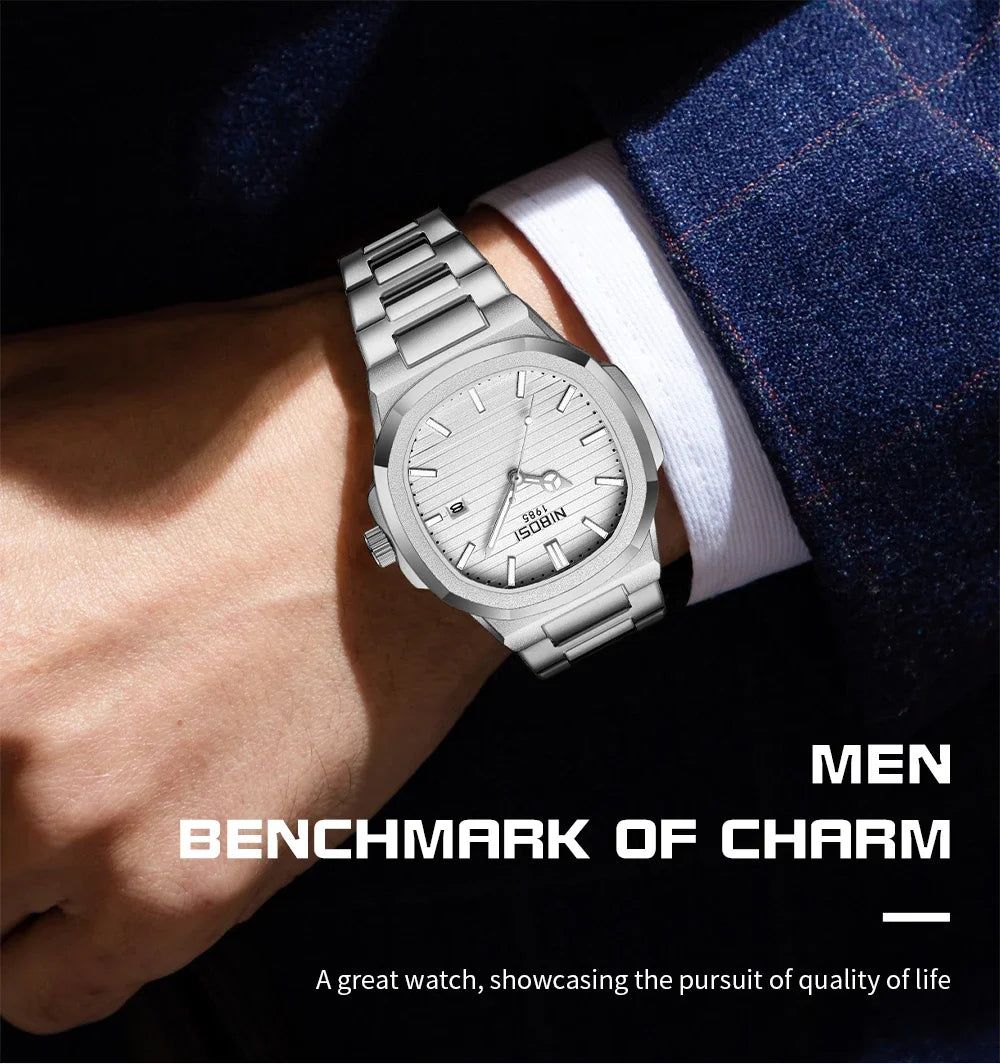 NIBOSI Brand Mens Watches Quartz Movement Watch Luxury Stainless Steel Calendar Waterproof Sport Simple Wristwatches for Man