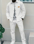Men's Textured 2 Piece Outfits Lapel Collar Button Down Shirt Jacket & Drawstring Pants Set Casual Streetwear Tracksuit
