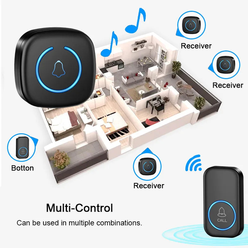 Wireless Smart Home Welcome Door Bell, Waterproof Chime Kit, Smart Home Chime, 60 Songs Range, US Plug, EU Plug, IP44, 300m Range