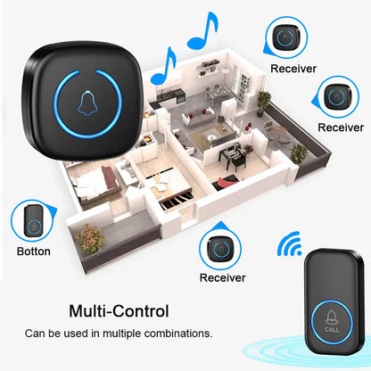 Wireless Smart Home Welcome Door Bell, Waterproof Chime Kit, Smart Home Chime, 60 Songs Range, US Plug, EU Plug, IP44, 300m Range