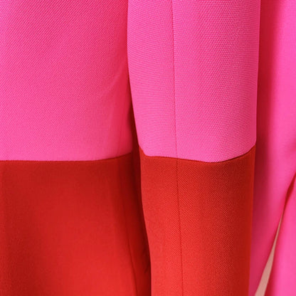 HIGH QUALITY Newest 2025 Star Style Fashion Designer Runway Suit Set Women's Single Button Color Block Blazer Flare Pants Suit