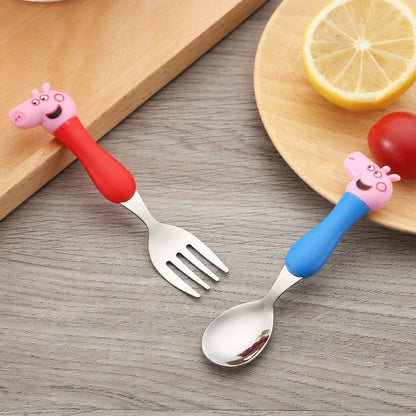 Cartoon Peppa Pig Tableware Fork Spoon George Pig Dad Mom Party Anime Figure Tableware Students Family Gift Toy Party Boys Gifts
