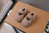 Children Fur Shoes 2025 Winter Kids Warm Plush Shoes For Girl Flat Loafers Moccasins Girls Casual Shoes Khaki, Beige