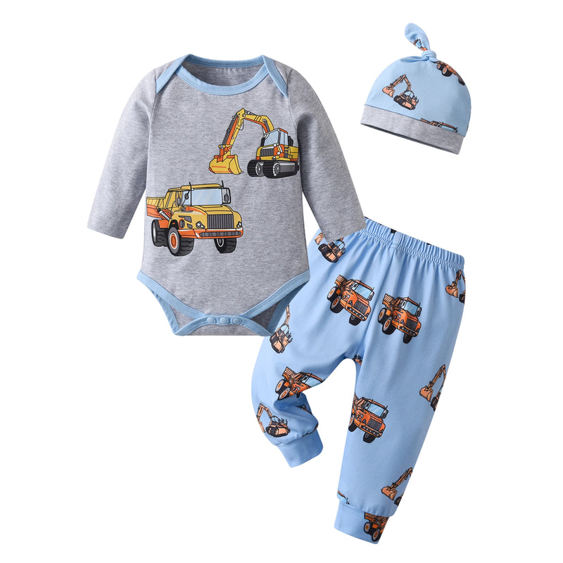 Newborn Baby Boy Baby Elephant Clothes Set Long Sleeve Romper Bodysuit Top and Pants with Hat Spring Autumn Cute Outfit for Boys