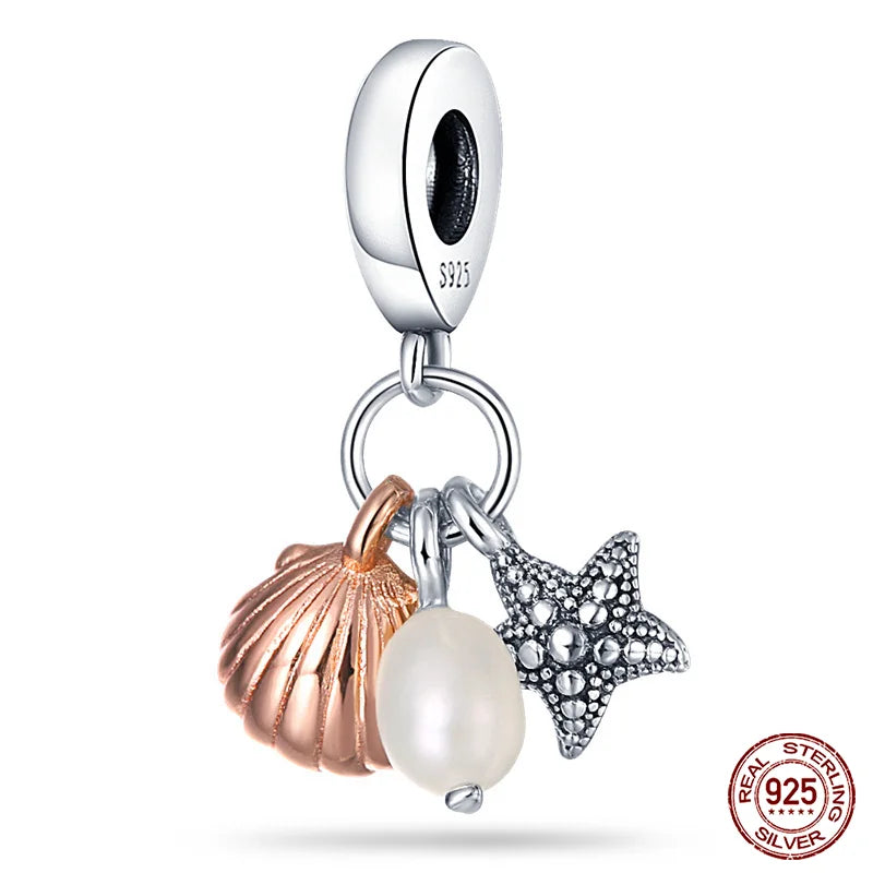 Ocean Series - Original Genuine 925 Sterling Silver Turtle Crab Mermaid Charm Beads Suitable for 3mm Bracelet DIY Making Pendant