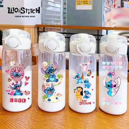 600/400ML Lilo&Stitch Straw Bottles Disney Drinking Office Transparent Portable Anti Drop Children's Water Bottle PC Material