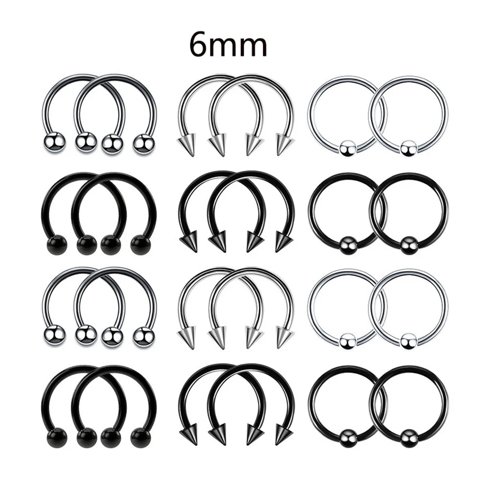 24 anéis de piercing de aço inoxidável multiuso 16G - aros de ferradura hipoalergênicos para nariz, cartilagem e muito mais