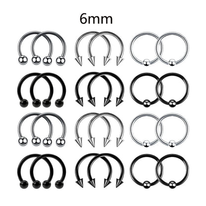 24 anéis de piercing de aço inoxidável multiuso 16G - aros de ferradura hipoalergênicos para nariz, cartilagem e muito mais