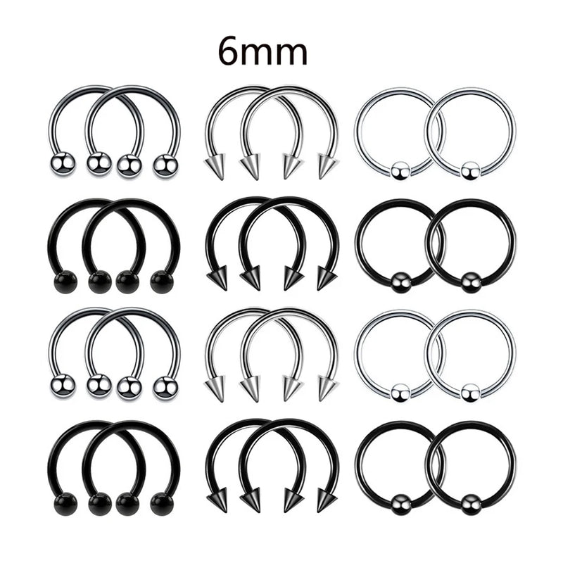 24 anéis de piercing de aço inoxidável multiuso 16G - aros de ferradura hipoalergênicos para nariz, cartilagem e muito mais