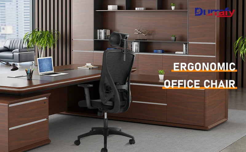 Durrafy Ergonomic Office Chair, Office Chairs, Desk Chair with adjustable headrest, Armrests, 150KG load capacity, Black