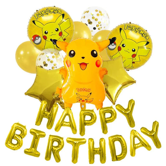 1 Set Pokemon Pikachu Themed Balloons Happy Birthday Banner Foil Globos for Kids Boys Girls Birthday Party Favors Decorations 
