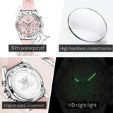 Relógio feminino de Olevs de luxo pulseira de silicone cronógrafo multifuncional calendário a prova de agua 5618