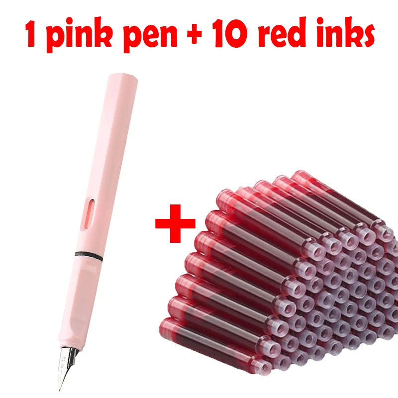 11pcs Fountain Pen Set 0.38mm Replaceable Ink For Smooth Writing, Multifunctional Office Stationery And Learning Supplies