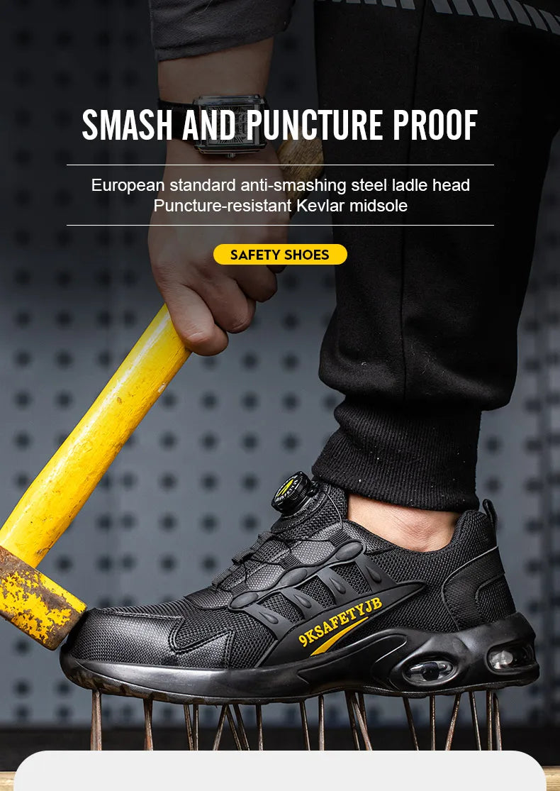 Men Rotating Button Safety Shoes Steel Toe Work Sneakers Indestructible Shoes Puncture-Proof Work Boots Air Cushion Safety Shoes