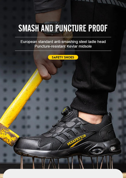 Men Rotating Button Safety Shoes Steel Toe Work Sneakers Indestructible Shoes Puncture-Proof Work Boots Air Cushion Safety Shoes