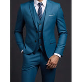 Men's Fashionable Gentleman Business British Style Solid Color Banquet Host Casual Wedding Suit (Blazer + Vest + Trousers)