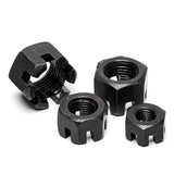 GB58 Fine Thread Carbon Steel Black M8~M42 Slotted Round Lock Hexagon Head Hex Slotted Castle Crown Nut Hexagon Slotted Nuts