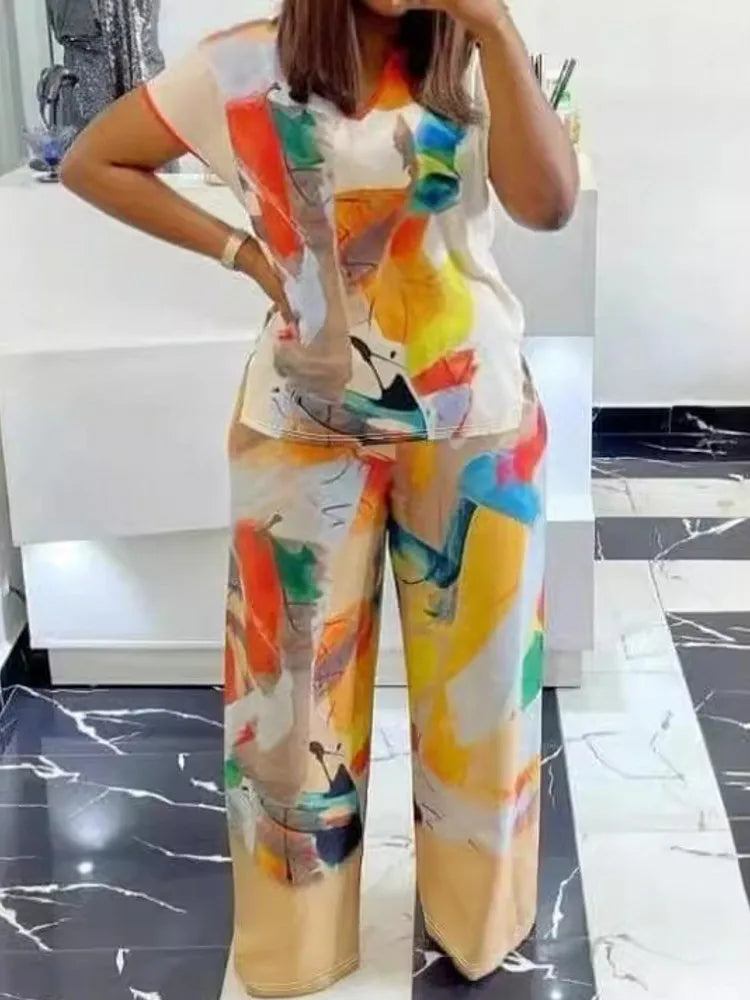 Conjuntos de 2 piezas para mujer, novedad de 2024, conjuntos de verano a juego de talla grande, conjuntos estampados de dos piezas, top y pantalones, trajes, ropa.