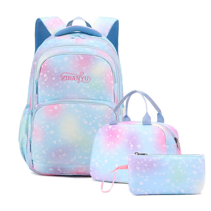 School Backpack Girls 3 Pieces with Lunch Bag Pencil Case 22 Litre Breathable School Bag Teenager Girls for 3-9 Grades Backpack