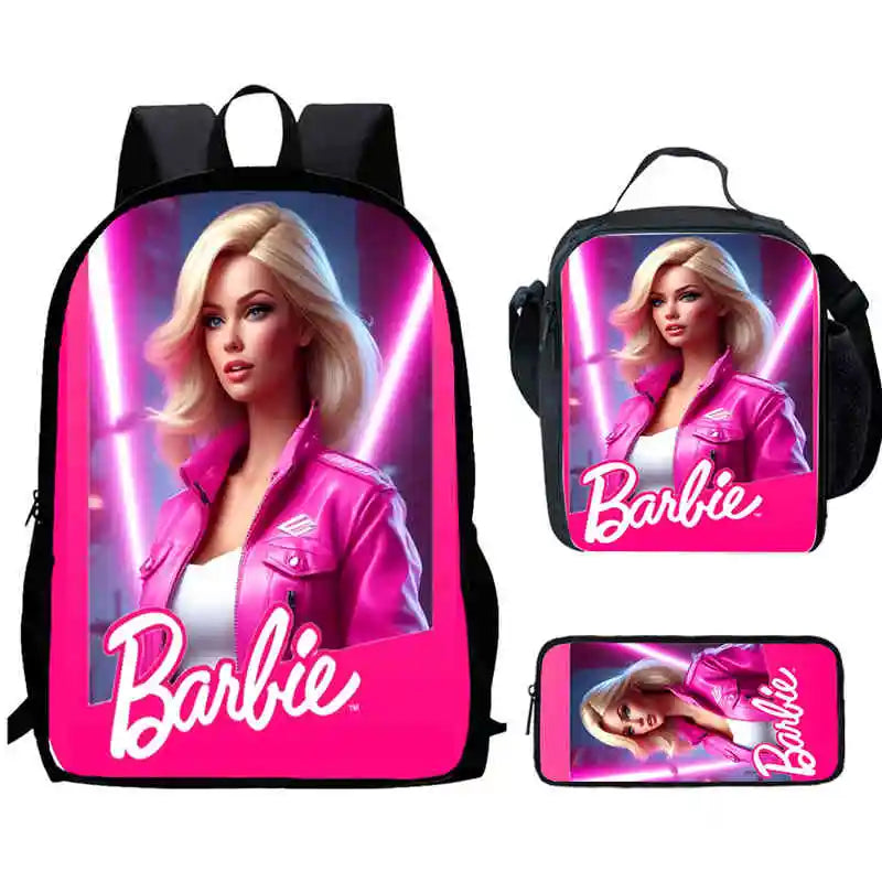 Mochila escolar infantil con diseño de Barbie y bolsas para el almuerzo y lápices para guardería, el mejor regalo para niños y niñas.