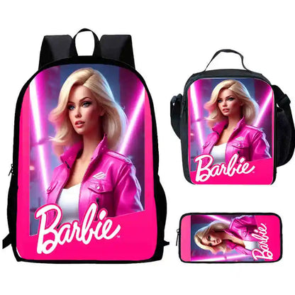 Mochila escolar infantil con diseño de Barbie y bolsas para el almuerzo y lápices para guardería, el mejor regalo para niños y niñas.