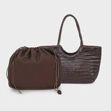 French Leather Woven Bag Fashion Simple Basket Bag Retro Advanced Handmade Bag New Versatile Commuting Women's Shoulder Handbag