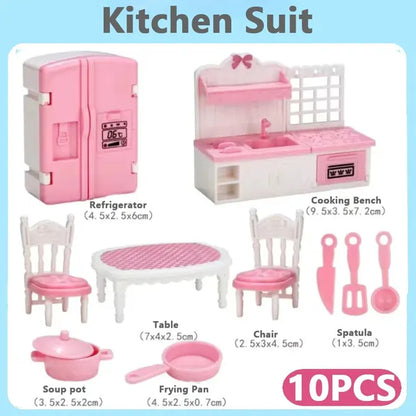 Casa de muñecas en miniatura rosa kawaii para niños, muebles, accesorios, juguetes, utensilios de cocina para niñas, regalos, 10 artículos por lote, linda oferta. 