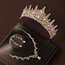 Bridal Wedding Jewelry 4-piece Set, Alloy Crystal Crown&Crystal Necklace&Earrings Women's Classic Wedding Tiaras
