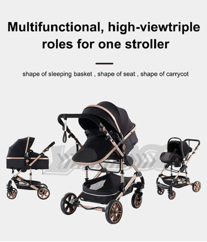 Luxurious 3 in 1 Baby Stroller Portable Travel Baby Carriage Folding Prams Aluminum Frame High Landscape Car for Newborn Baby