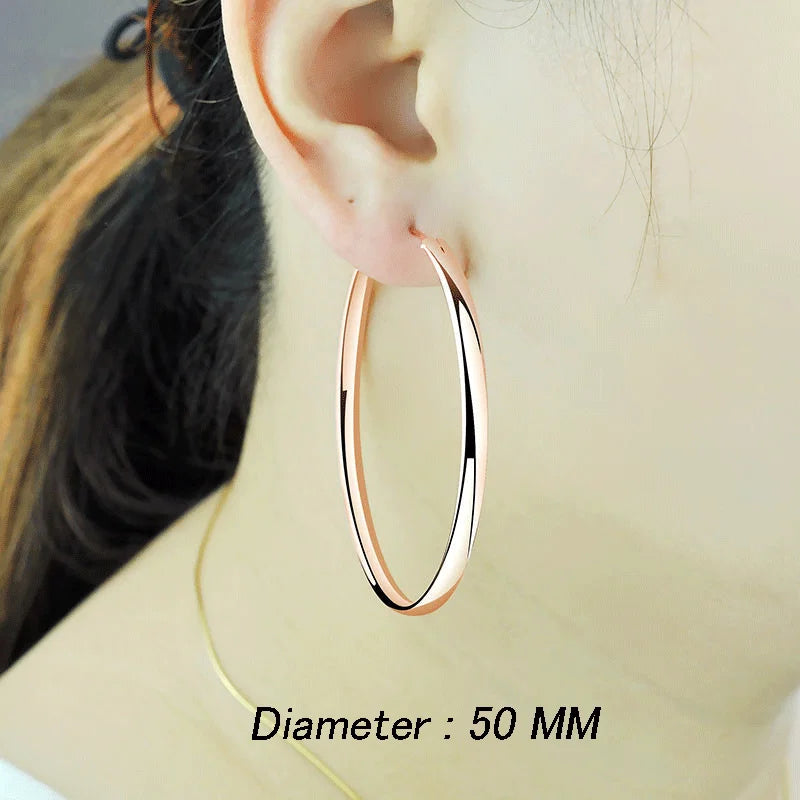 Somila S925 Sterling Silver Big Hoop Earrings For Women Brincos Moda Jewelry Accessories 3.0MM Fashion Cерьги Kольца 30-60MM